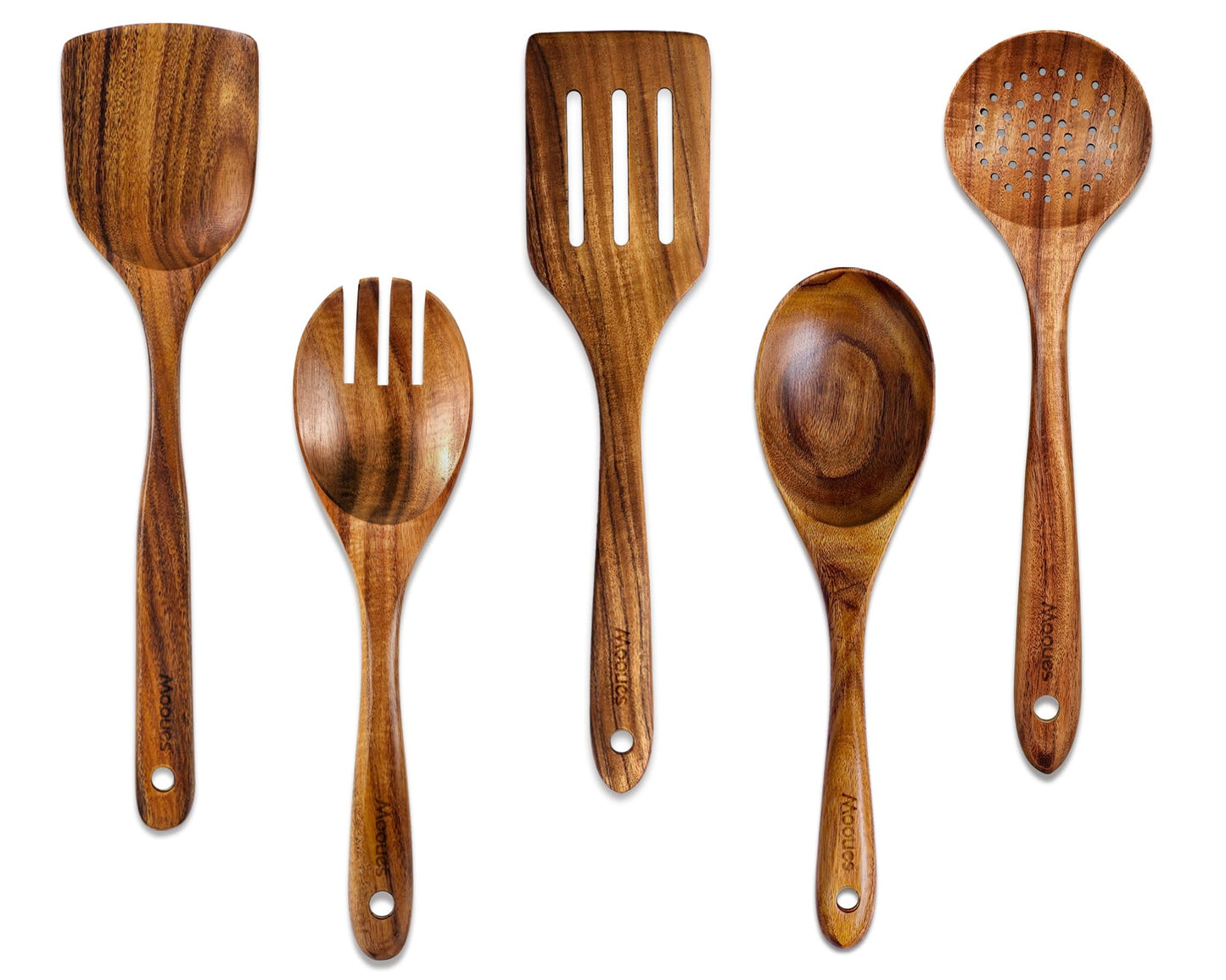 9 Piece Natural Teak Wooden Kitchen Utensil Set
