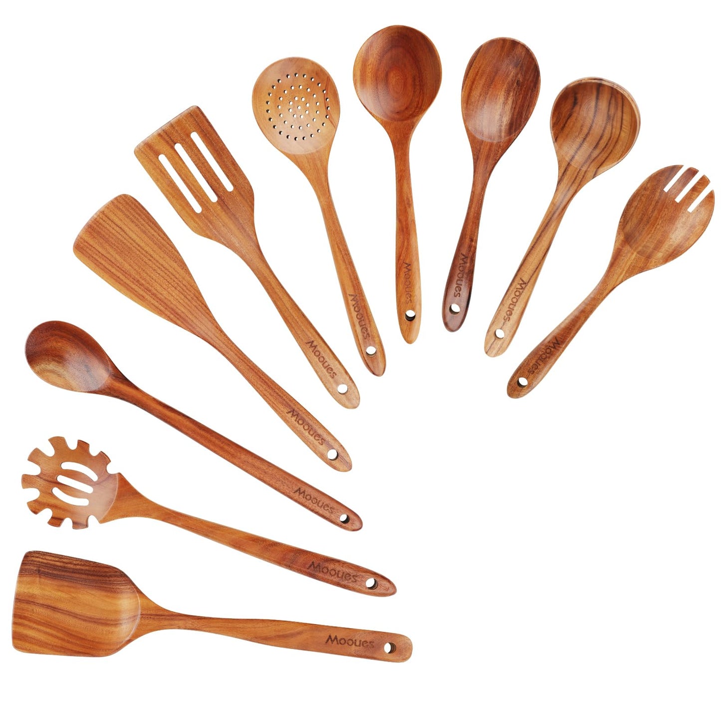 9 Piece Natural Teak Wooden Kitchen Utensil Set