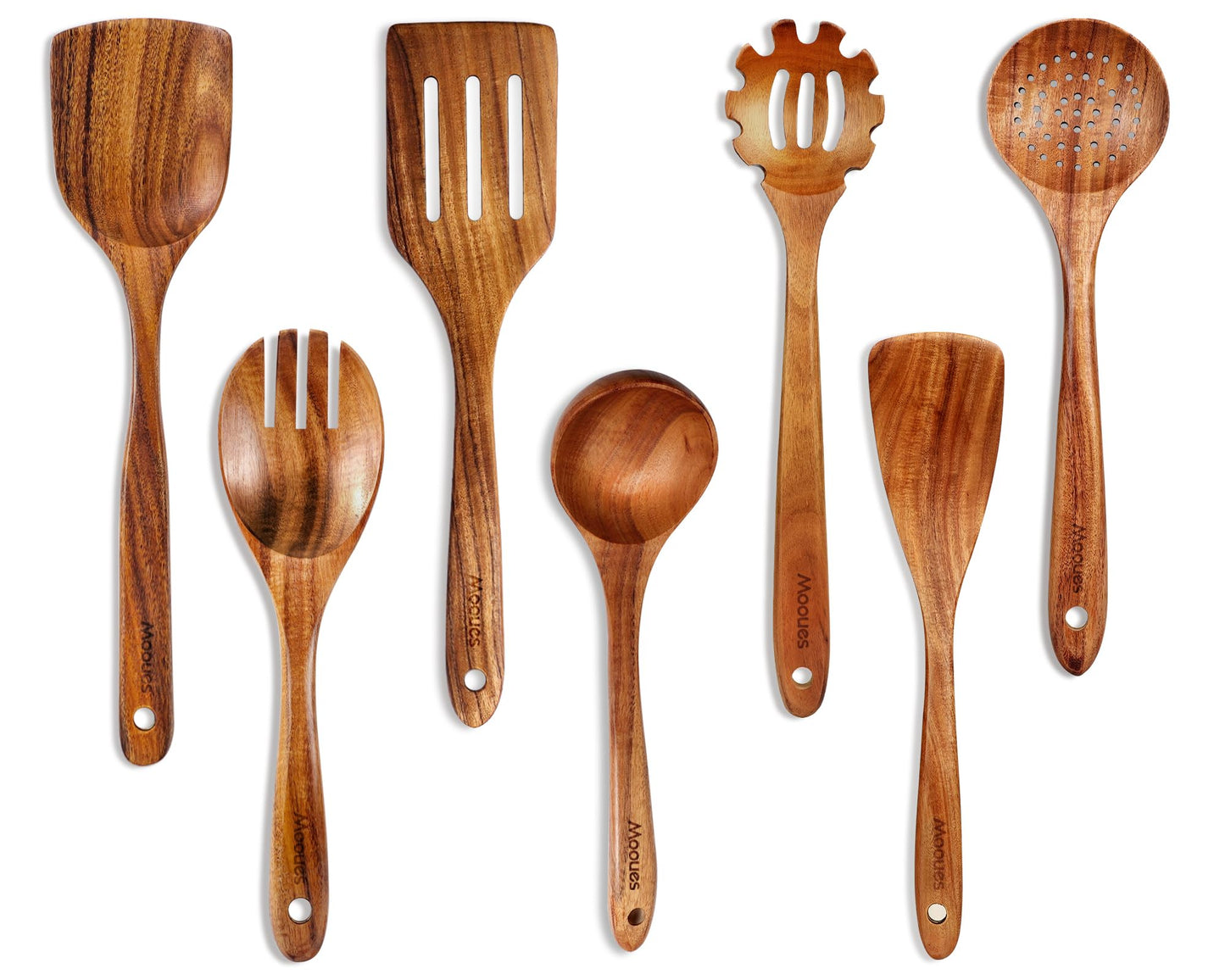 9 Piece Natural Teak Wooden Kitchen Utensil Set