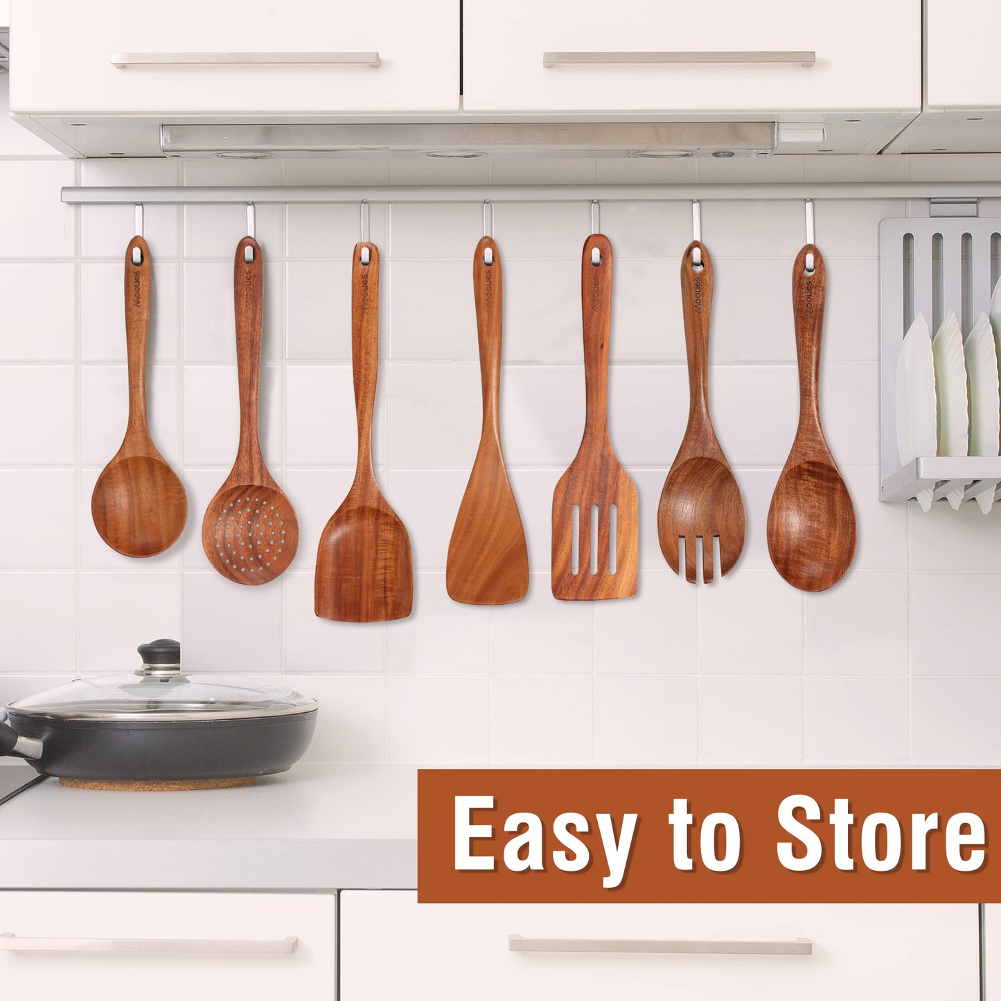 9 Piece Natural Teak Wooden Kitchen Utensil Set