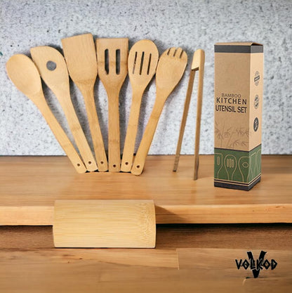 Wooden kitchen cooking utensils,Eco-Friendly Bamboo, 7 PCS