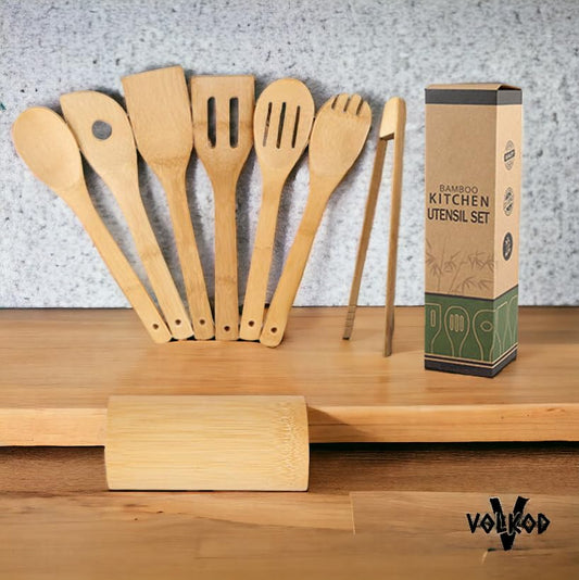 Wooden kitchen cooking utensils,Eco-Friendly Bamboo, 7 PCS