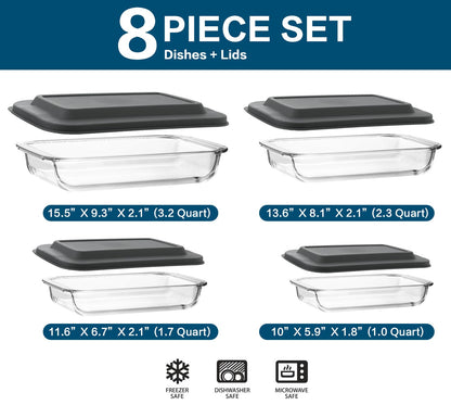 8-Piece Deep Glass Baking Dish Set