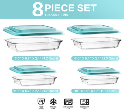 8-Piece Deep Glass Baking Dish Set