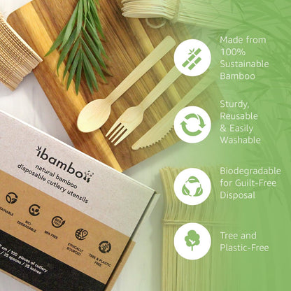 100% Bamboo Cutlery Set